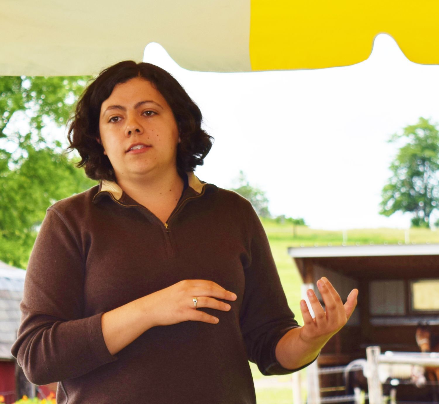 Bobbi Wilson speaks about water quality issues at Brattset pasture walk